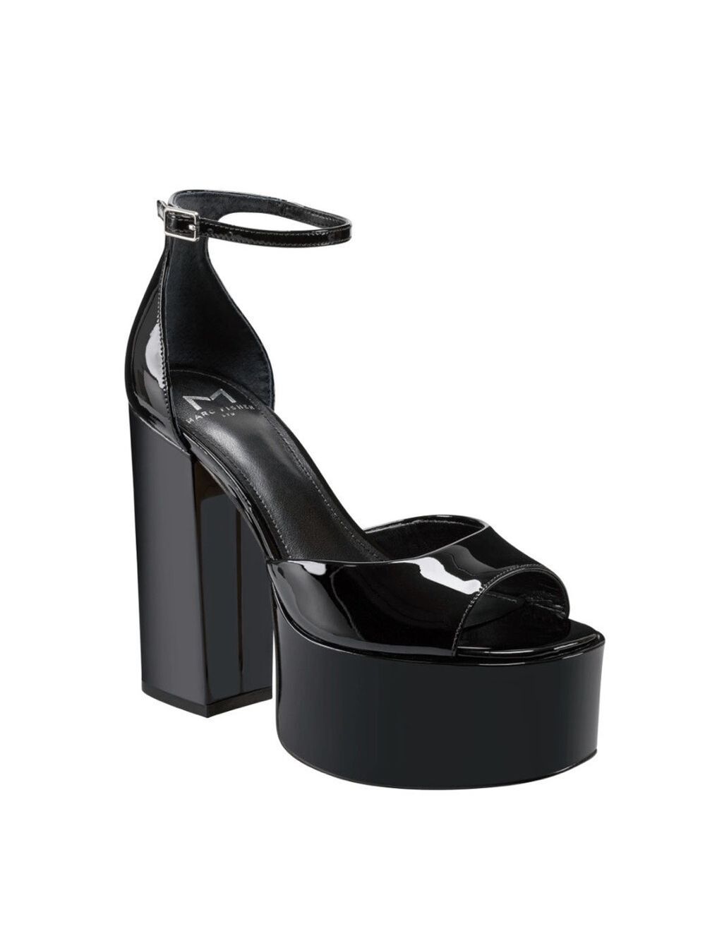 Marc Fisher Della Ankle Strap Patent Leather Platform Sandals in Black